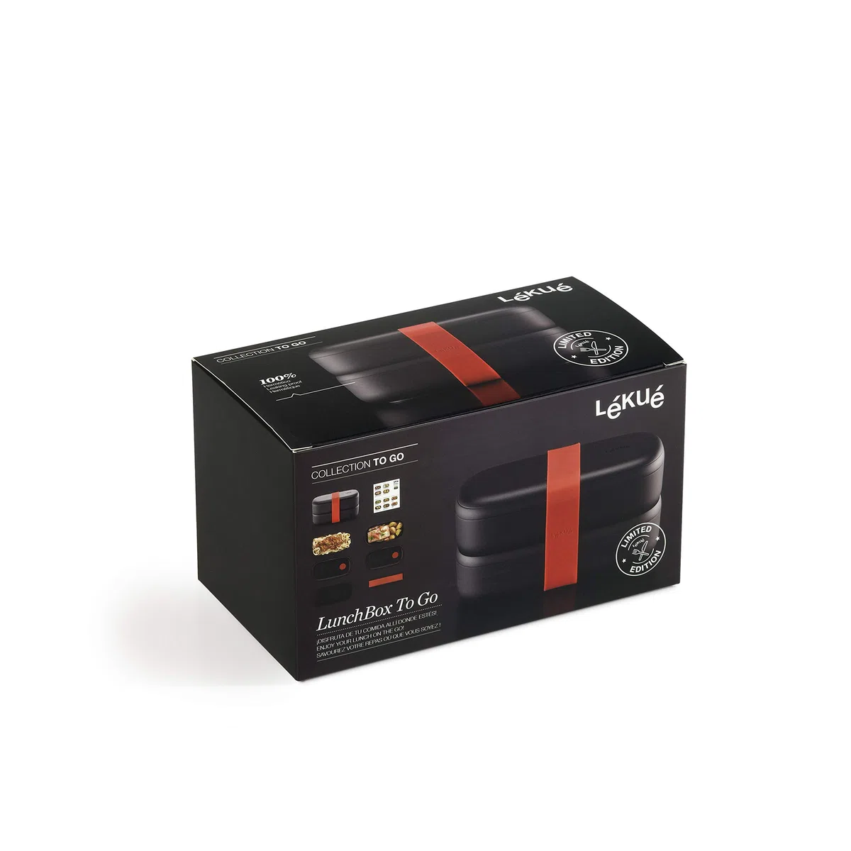 Lékué Recipiente doble Hermético para Conservar y Transportar Alimentos, Lunch Box to go, Negro, 500 ml