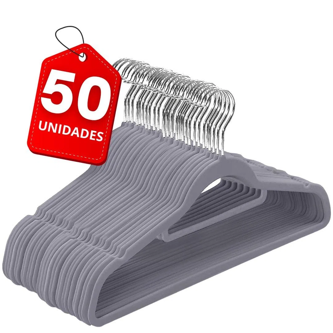 GLOBALMIX Perchas de Terciopelo - Perchas para Trajes de Terciopelo con Tie Bar - Antideslizantes - Paquete com 50 (Gris)
