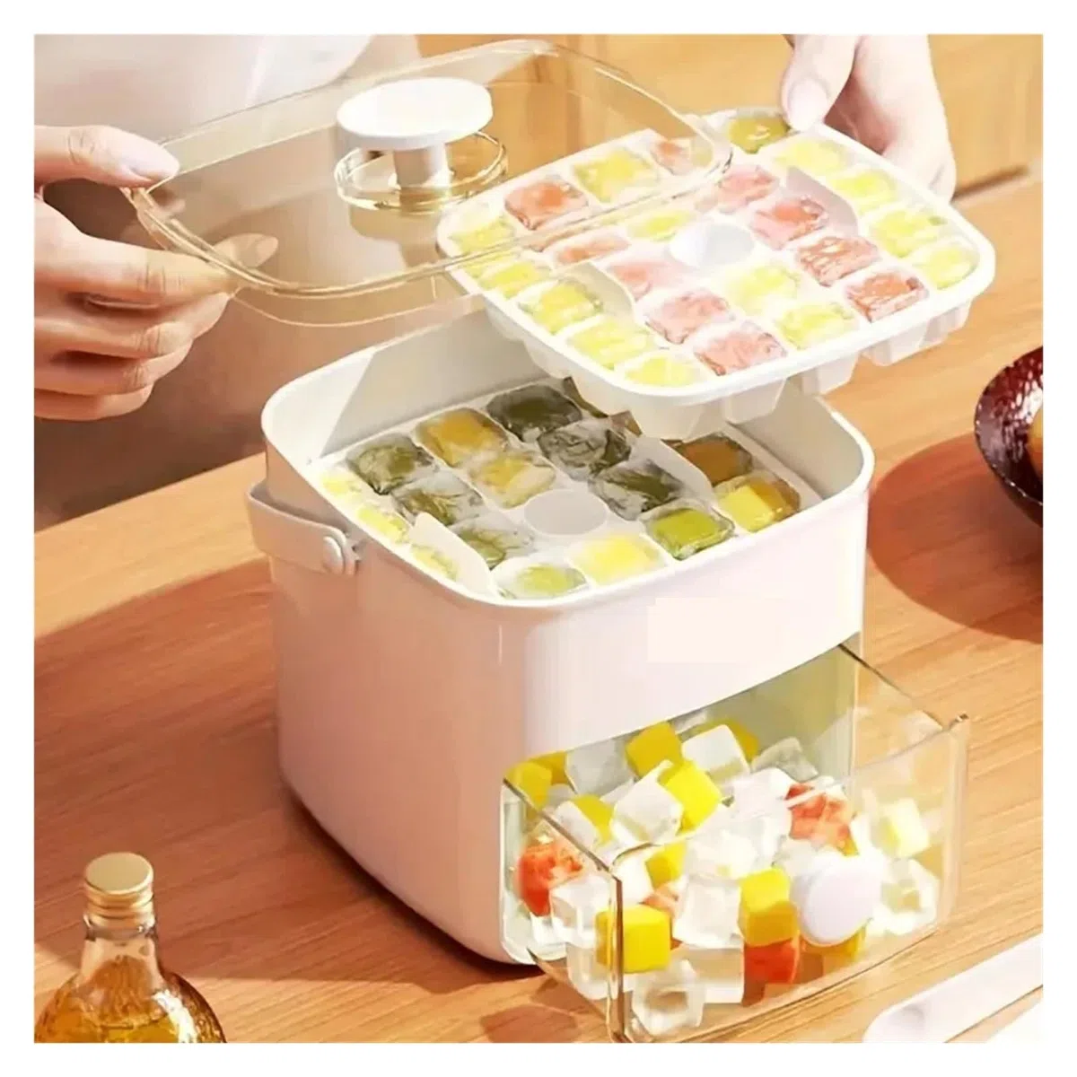 Máquina for hacer cubitos de hielo extragrande de 48 rejillas for congelador, ideal for whisky y cócteles, utensilio esencial for la cocina y el hogar(1Pc Cream)