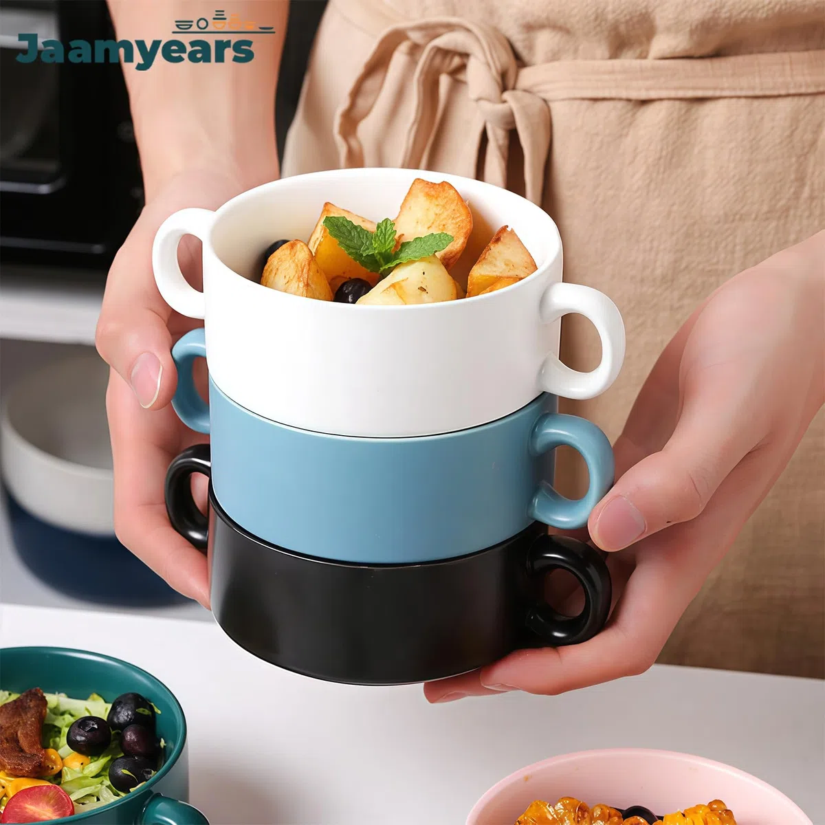 Taza de sopa con asas, cuenco pequeño de sopa de cebolla de 350 ml, apto para horno, para desayuno, leche, postres, avena