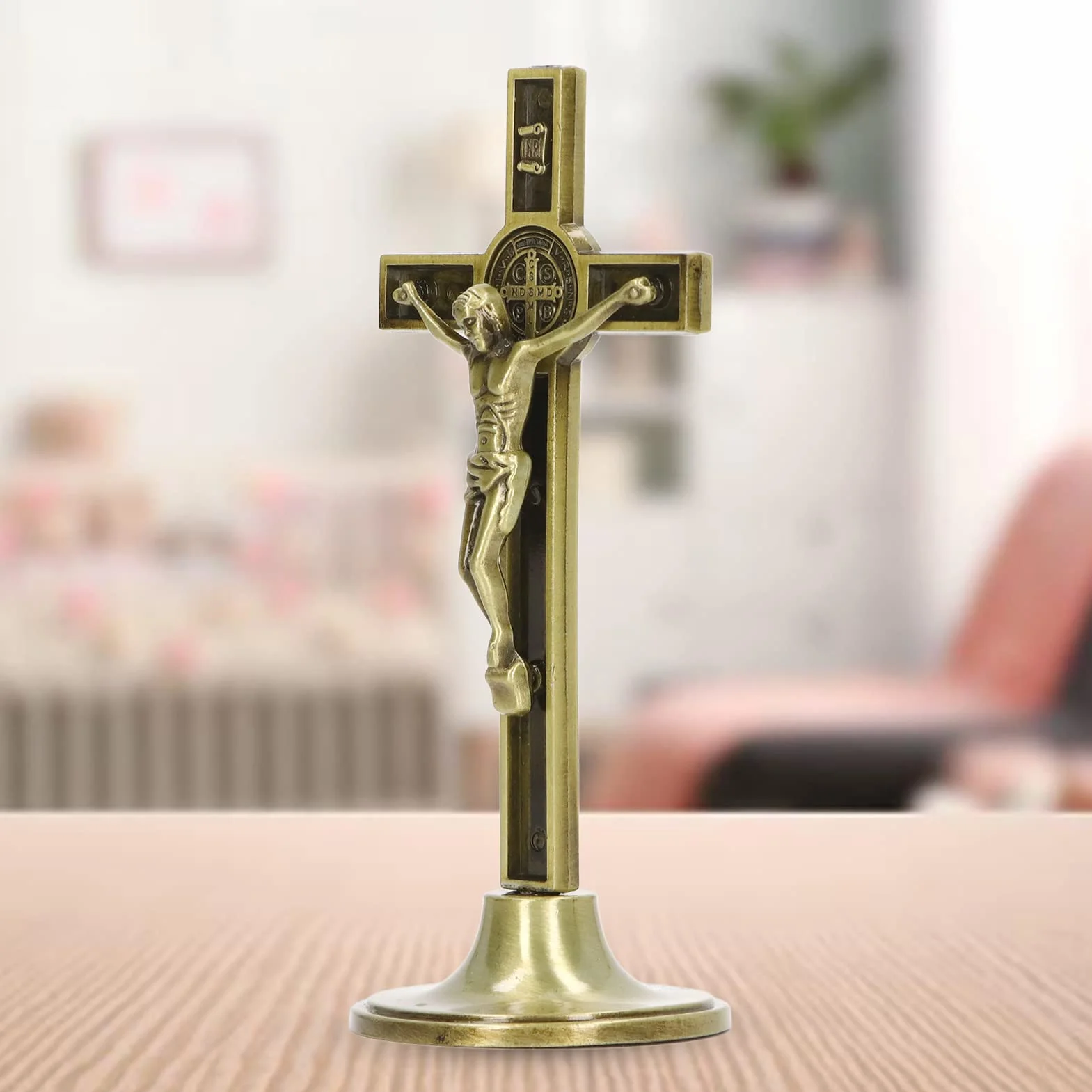 FOLOSAFENAR Crucifijo Cruz de Pared,Crucifijo Católico Vertical Hecho a Mano Aleación de Zinc Metal Hermoso para Tocadores(Color Cobre)