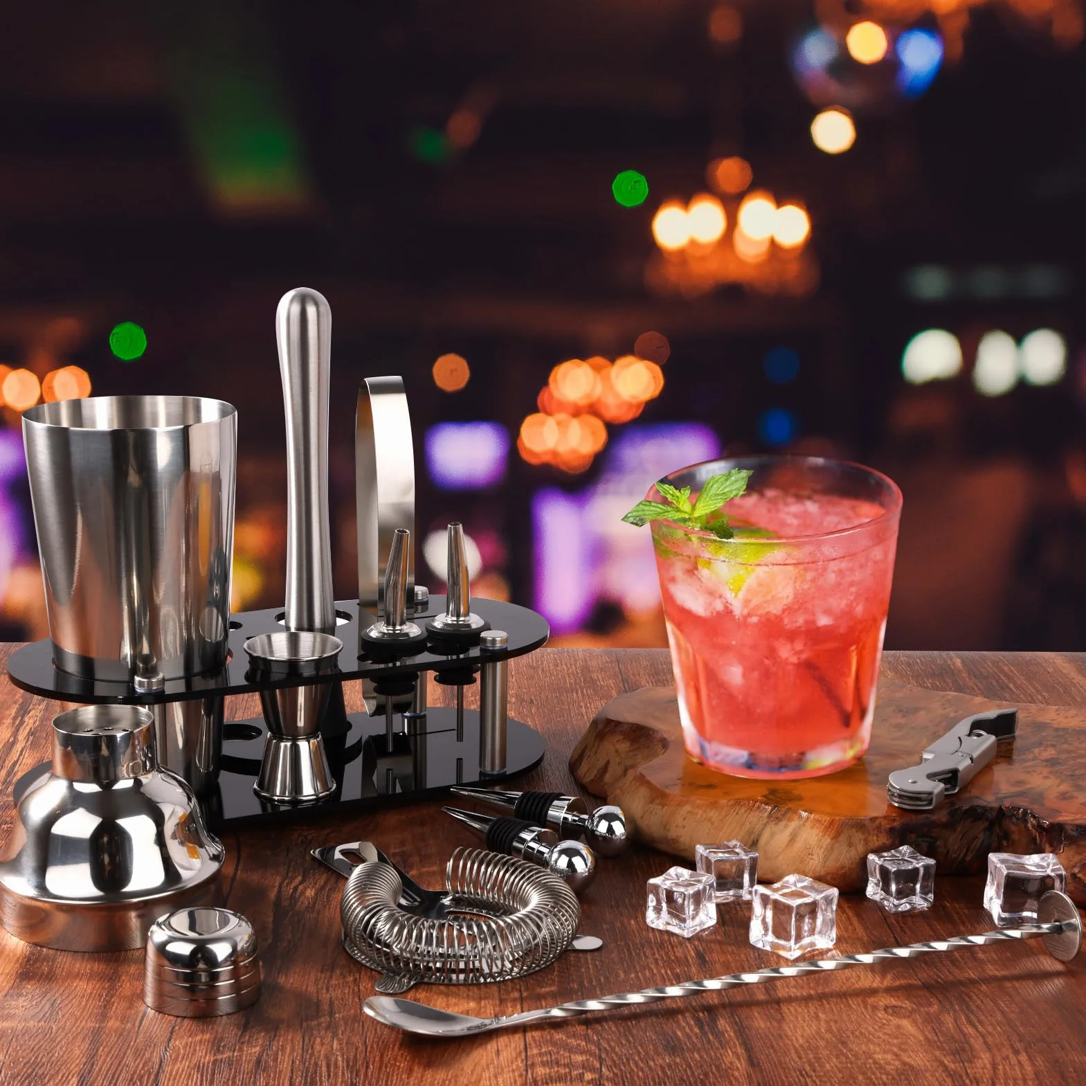 FoiiLiio 12 Piezas Juego de Cocktail Shaker INOX,Coctelera Profesional 750 mL,Juego de cocteleras Esenciales para Fiestas,Profesional Barman Herramientas,Profesional Coctelera para Cocteles