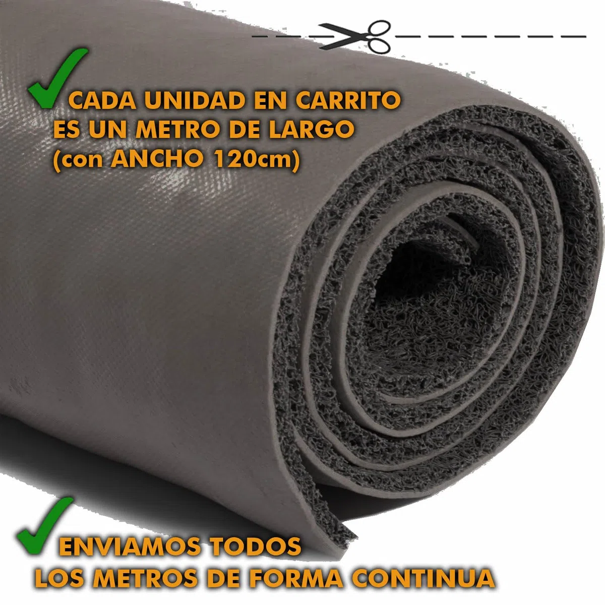 Rollo Alfombra entrada Felpudo Rizo PVC Vinilo Rizos Coil - Ancho 1,20m x 1m Largo. Espesor grosor 17mm con Base Antideslizante | Venta por metros continuos a Medida | Color Marrón