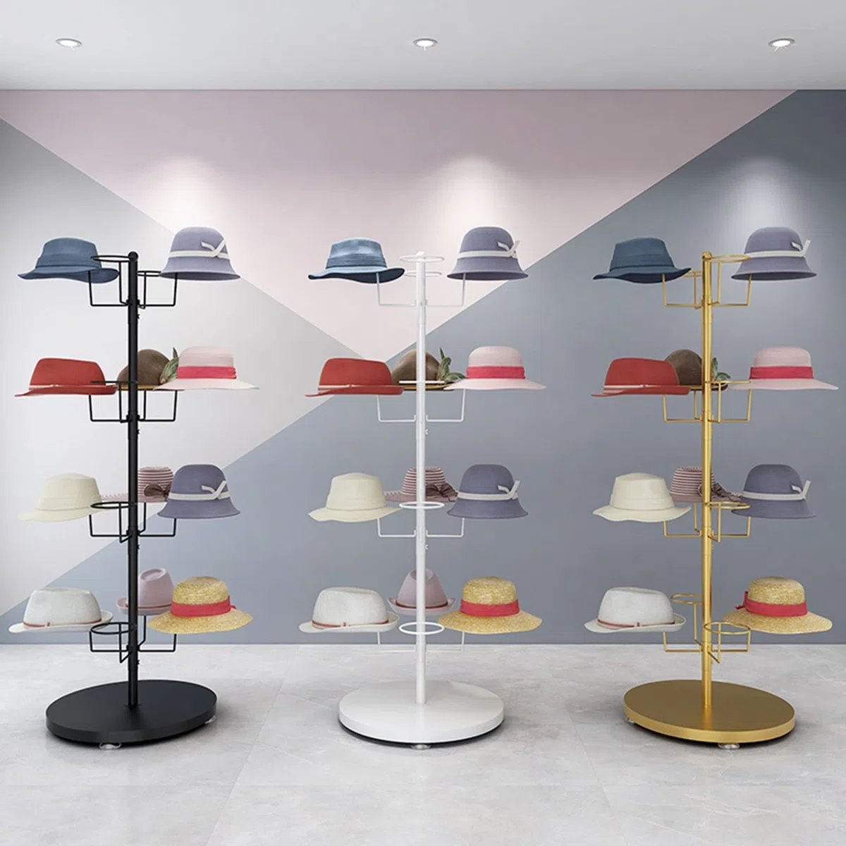 Soporte de exhibición de Sombreros, estantes de Almacenamiento de Sombreros de pie, Soporte de exhibición de Sombreros de 4 Niveles para Tiendas, Salones, hogar,