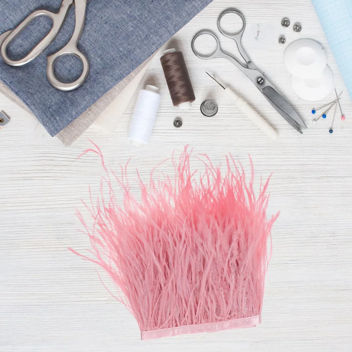 - Fleco de pluma artificial con cinta de raso para vestidos, disfraces y manualidades, 2, color rosa