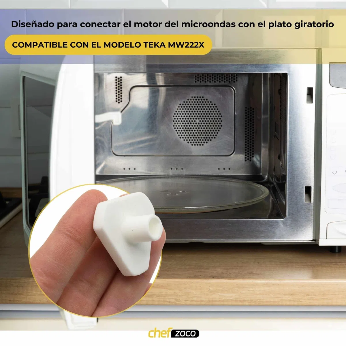 CHEFZOCO Acoplador para Platos Giratorios para Microondas, Soporte arrastre plato microondas, Casquillo arrastre horno microondas, Código original 89830933, Modelo MW222X, Blanco