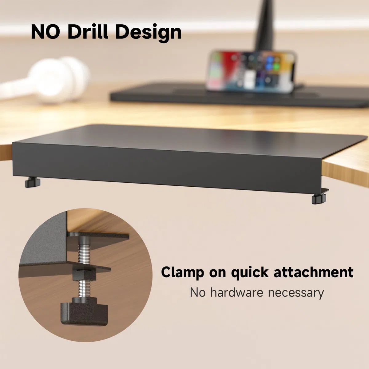 Suptek Soporte de Esquina Negro de 17 Pulgadas para Escritorios en Forma de L, Soporte de Montaje para Bandeja de Teclado Debajo del Escritorio, Modelo DESKEX01