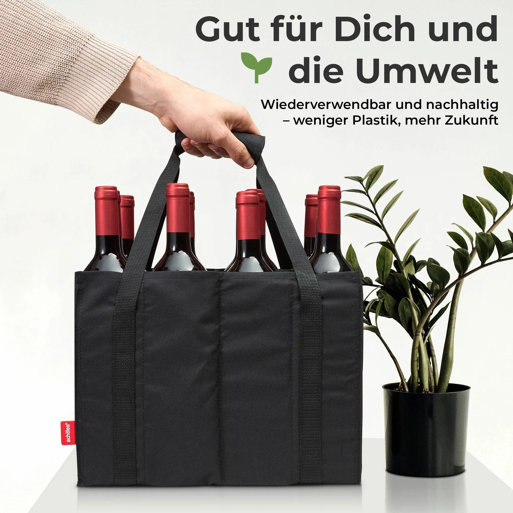 Achilles Bolsa de Transporte para 12 Botellas de 1,5 L, 12 Compartimentos, 36 x 27 x 27 cm Negro