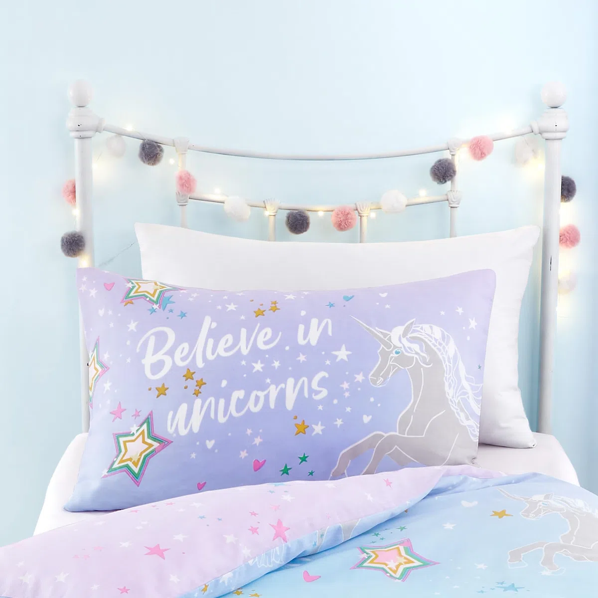 Bedlam - Funda de edredón de Unicornio Que Brilla en la Oscuridad - Tamaño Individual (200 x 140 cm) - Reversible (2 diseños) - Estrella mágica y Unicornio para niñas - Rosa Lila