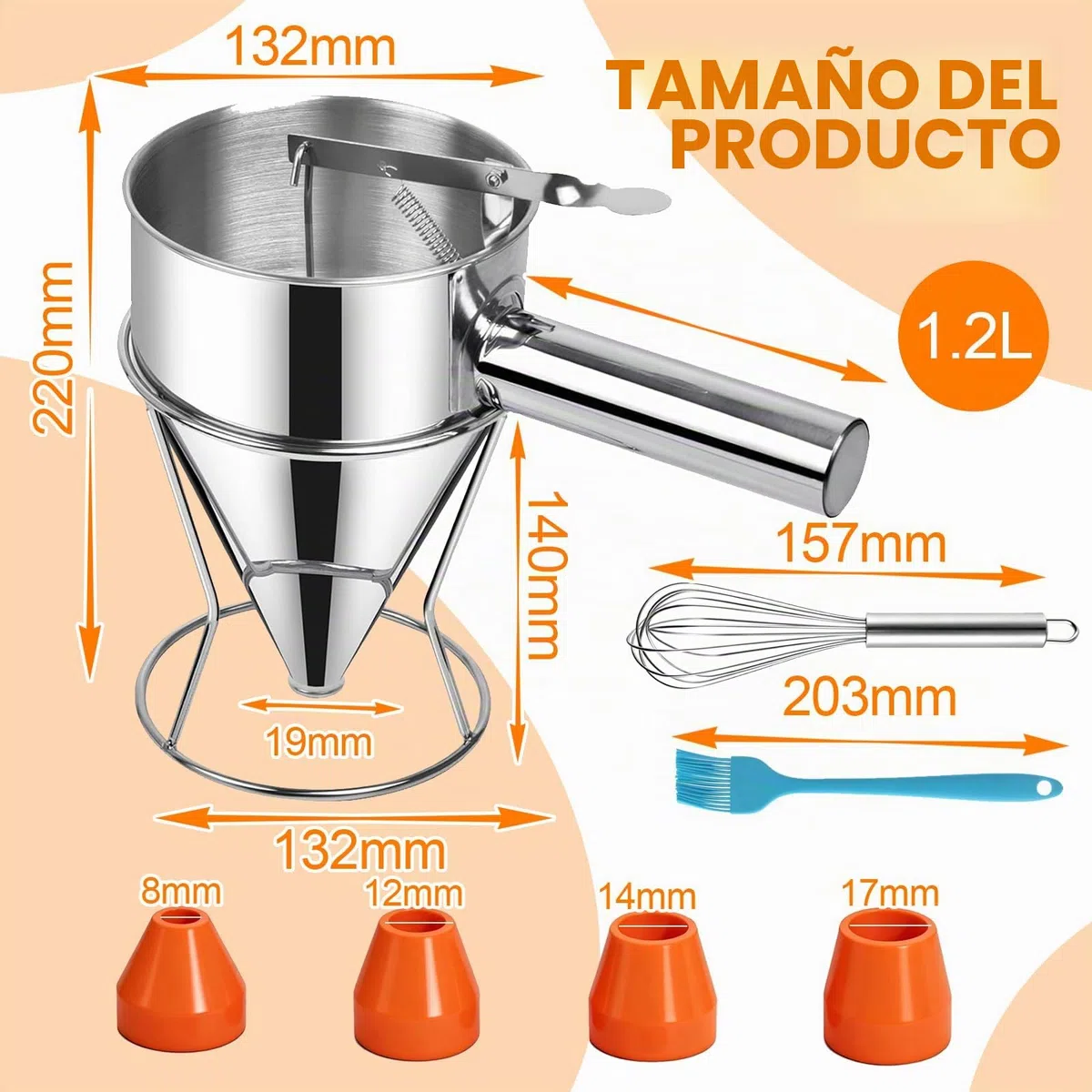 Dispensador de Panqueques 1200ml Dispensador de Masa Acero Inoxidable para Gofres Magdalenas Panqueques Crepes