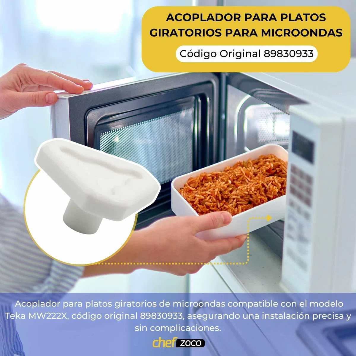 CHEFZOCO Acoplador para Platos Giratorios para Microondas, Soporte arrastre plato microondas, Casquillo arrastre horno microondas, Código original 89830933, Modelo MW222X, Blanco