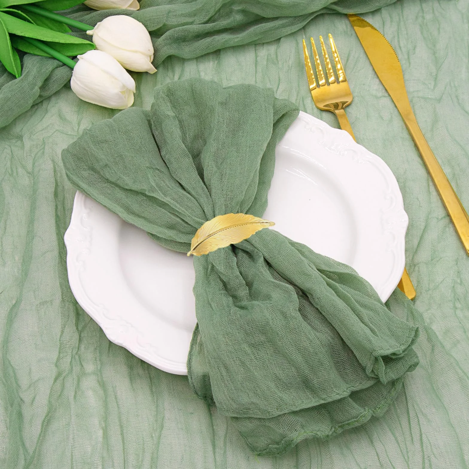 12 unidades de servilletas, servilletas de muselina de encaje de lino estilo boho de 50 x 50 cm, servilletas de gasa para fiestas de boda, en casa, despedidas de soltera, decoraciones de mesa