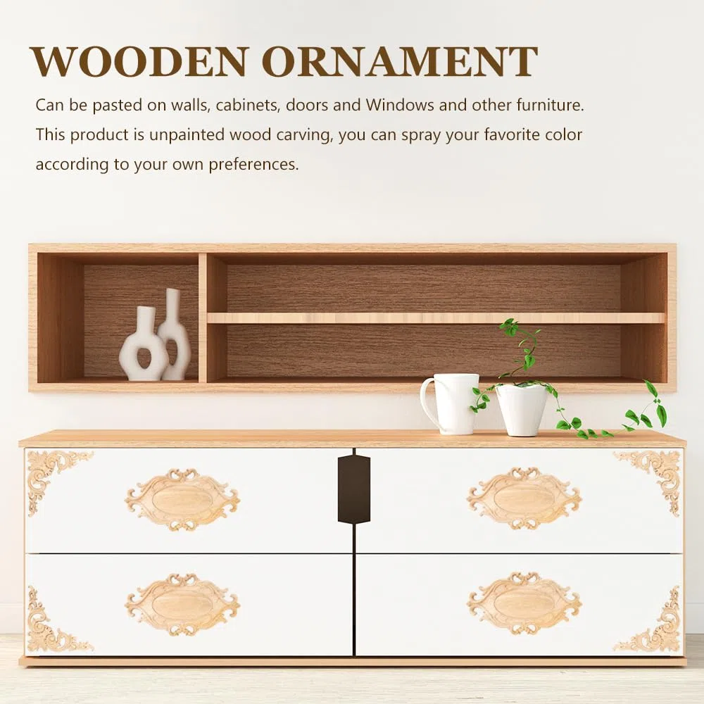 6 Piezas Molduras de Madera Aplique Tallado, Decorativas de Madera, Esquinas, para Muebles y Armarios 26 * 15 cm 12 * 12 cm