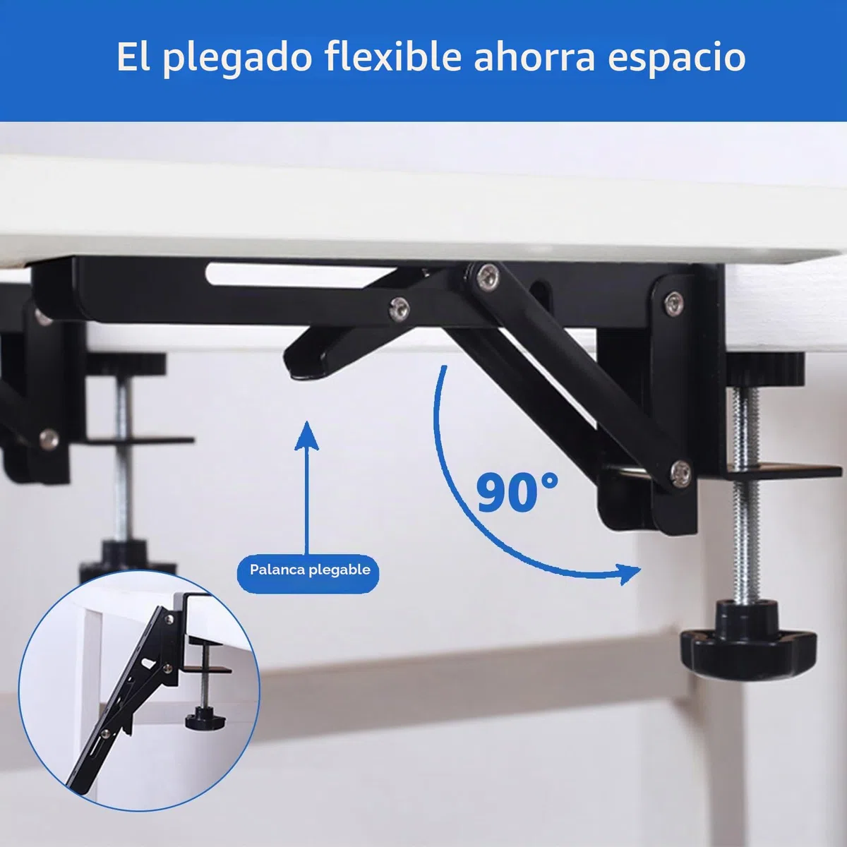 2 Piezas Bandeja Extraible Teclado, Bandejas para Teclado Porte de Extensión de Escritorio Acero Inoxidable Soporte Teclado Plegable Plegable Abrazaderas en C Extensión de Mesa Plegable Para Mesa