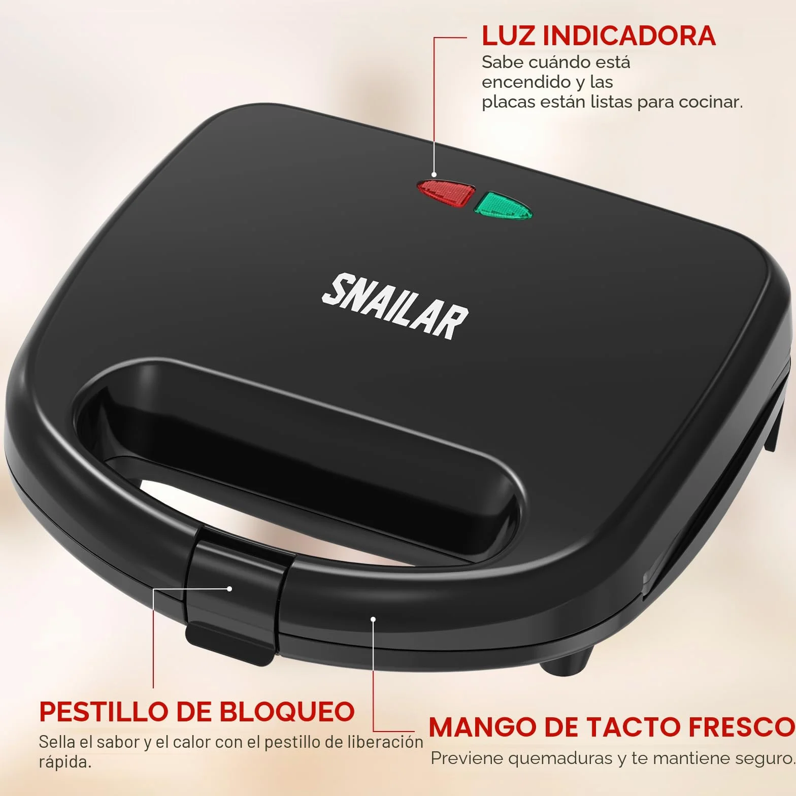Snailar Gofrera, Maquina de Gofres Elegante & Compacta 750W - 2 Ranuras Cuadradas - Antiadherente, Fácil de Limpiar, ¡Para Gofres Dorados y Crujientes