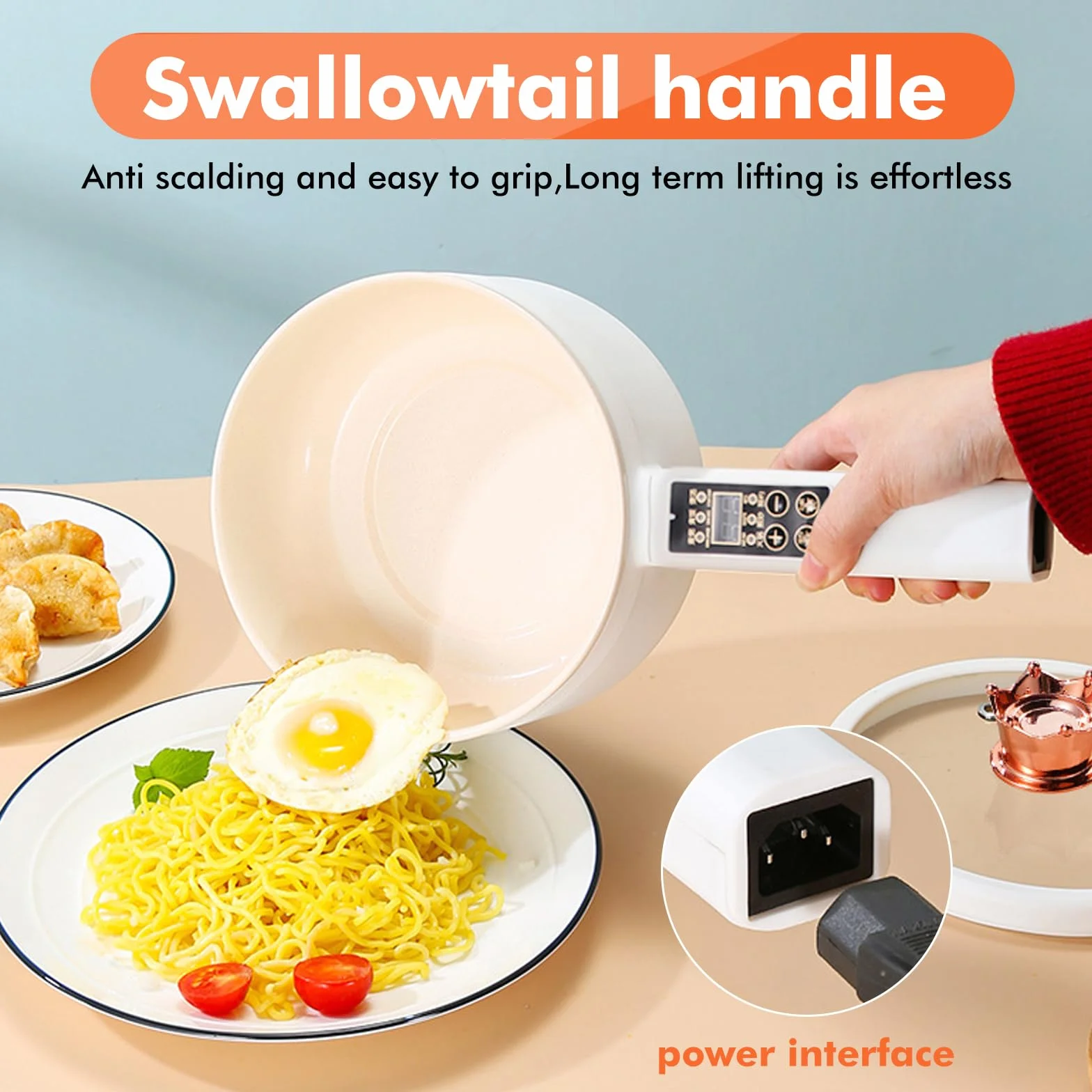 Olla eléctrica Hot Pot con vaporizador, Hot Pot eléctrico 1,6 L, mini multicocina antiadherente, mini sartén eléctrica antiadherente, función de temporizador, cocedor rápido de ramen para casa