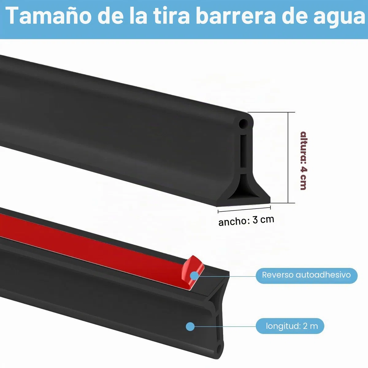 2M Barrera Agua Ducha, Barrera de Agua para Ducha Flexible y Cortable, Borde Plato Ducha Autoadhesivo, Perfil Silicona Duchapara Cocina Baño Separación en Seco y Húmedo (Negro)