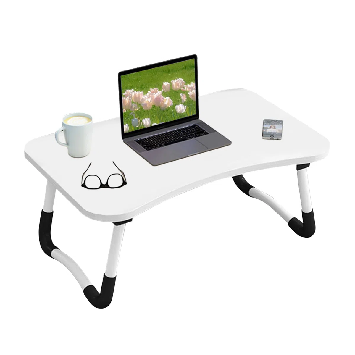 EasySpeed Bandeja para Cama, Escritorio portátil para Ordenador, Tablet y Libros, Bandeja Multifunción para Trabajo en el Suelo o Desayuno Adultos, Niños, 60x40x28 cm, Blanco