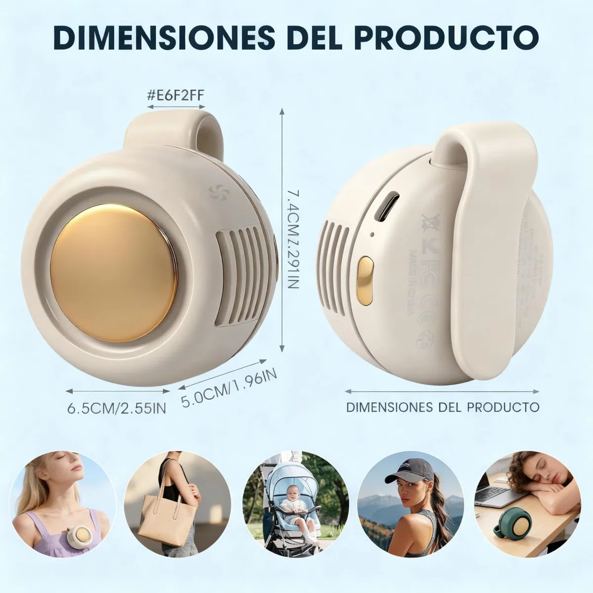 Ventilador de mano sin aspas recargable, ventilador deportivo con clip, ventiladores eléctricos portátiles ajustables de 3 velocidades con USB, ventiladores de refrigeración manos libres para