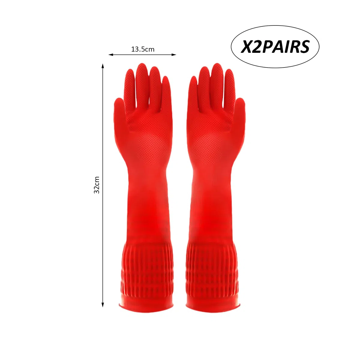 2 guantes de goma extra largos para limpieza de cocina, guantes impermeables de goma gruesa, resistentes a los arañazos en los codos, antideslizantes, adecuados para la limpieza del hogar.