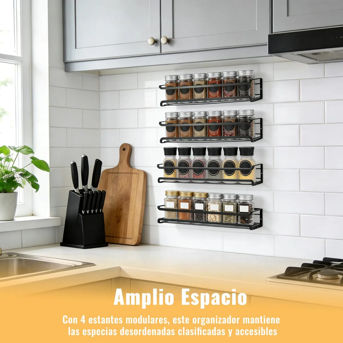 Estante De Especias De Pared, Estante De Almacenamiento De Condimentos De Metal De Cuatro Niveles, No Requiere Perforación, Especiero Colgante, Adecuado Para Cocinas Y Armarios