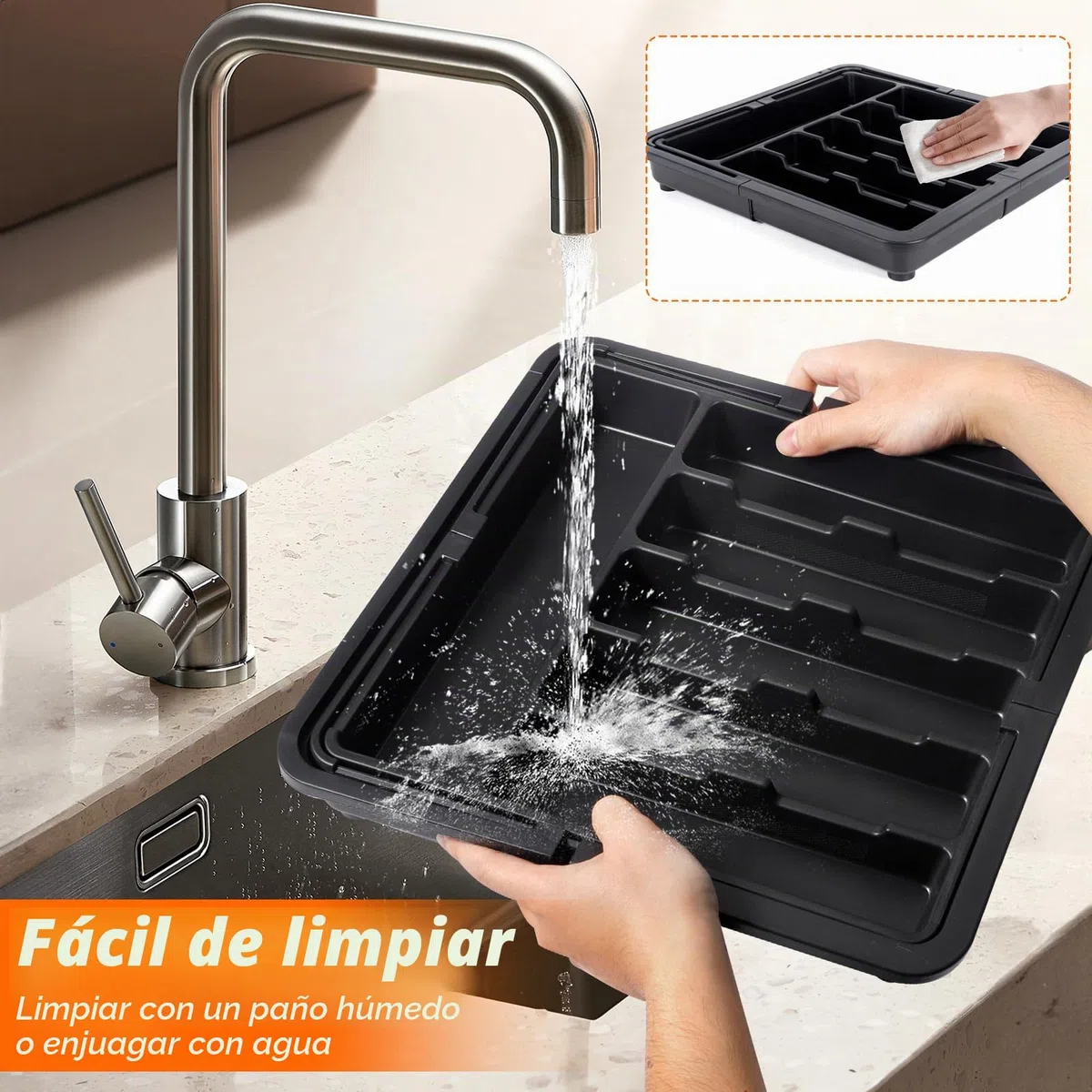 Organizador de Cubiertos, Organizador Cubiertos Expandible Para Cajon Con 10 Compartimentos, Bandeja Cuberteros para Cajon Cocina, Compacto para Cucharas Tenedores Cuchillos