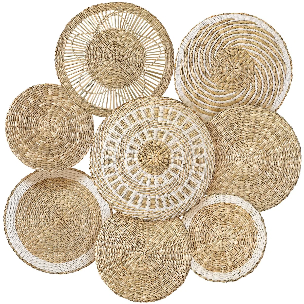 Xuhal Juego de 8 cestas de pared tejidas para colgar, hechas a mano, rústicas, bohemias, hechas a mano, cesta redonda de mimbre para el hogar, cocina, granja, mesa, sala de estar