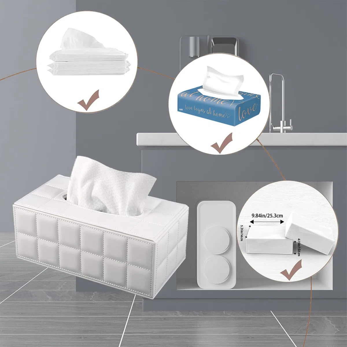 Portapañuelos de Papel in Cuero,Rectángulo Caja de Pañuelos de Papel,con Fijación Magnética,Servilletero para la Oficina en Casa,Decoración de Coche Automotive,Blanche