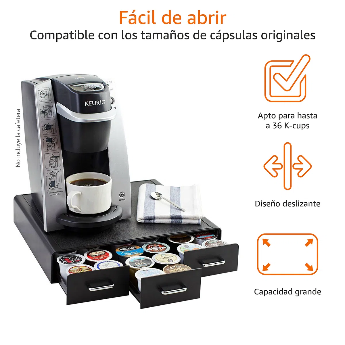 Amazon Basics Coffee Pod Storage Drawer for K-Cup Pods - 36 Pod Capacity, Negro 34.3 x 32.6 x 6.4 cm