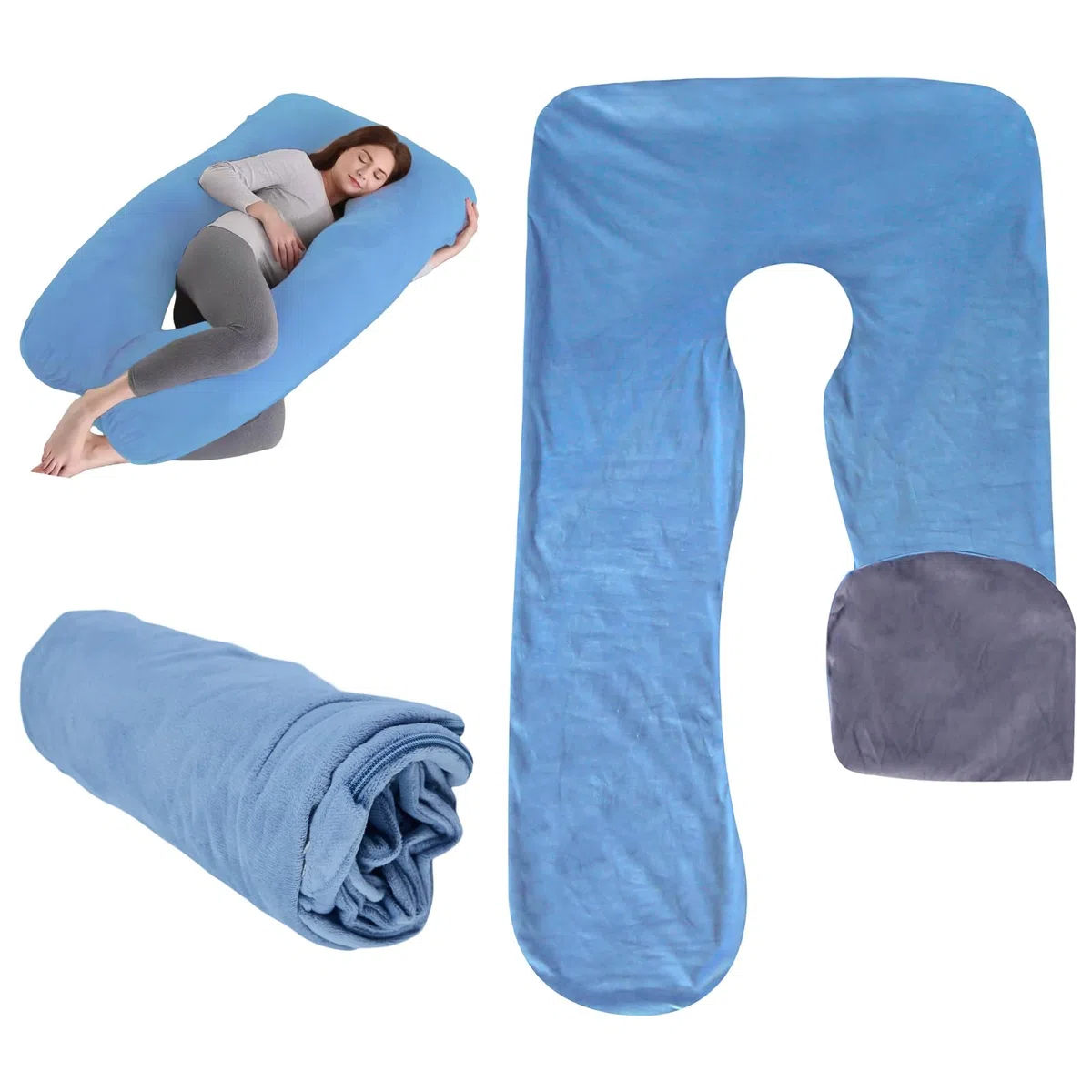Funda de almohada de maternidad en forma de U, funda de almohada extraíble de algodón en forma de U para maternidad, funda de almohada de repuesto para adultos, lavable a máquina, 140 x 80 cm,