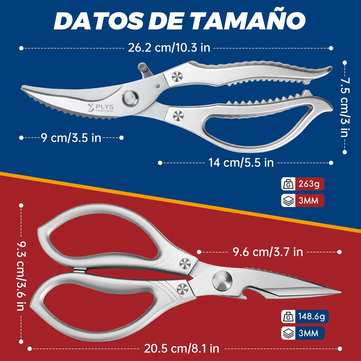 Tijeras de Cocina Multifuncionales: Acero Inoxidable Afilado,Con Cerradura de Seguridad,Aptas Para Aves, Pollo, Carne, Pescado, Verduras Y Parrilla (Plateadas)