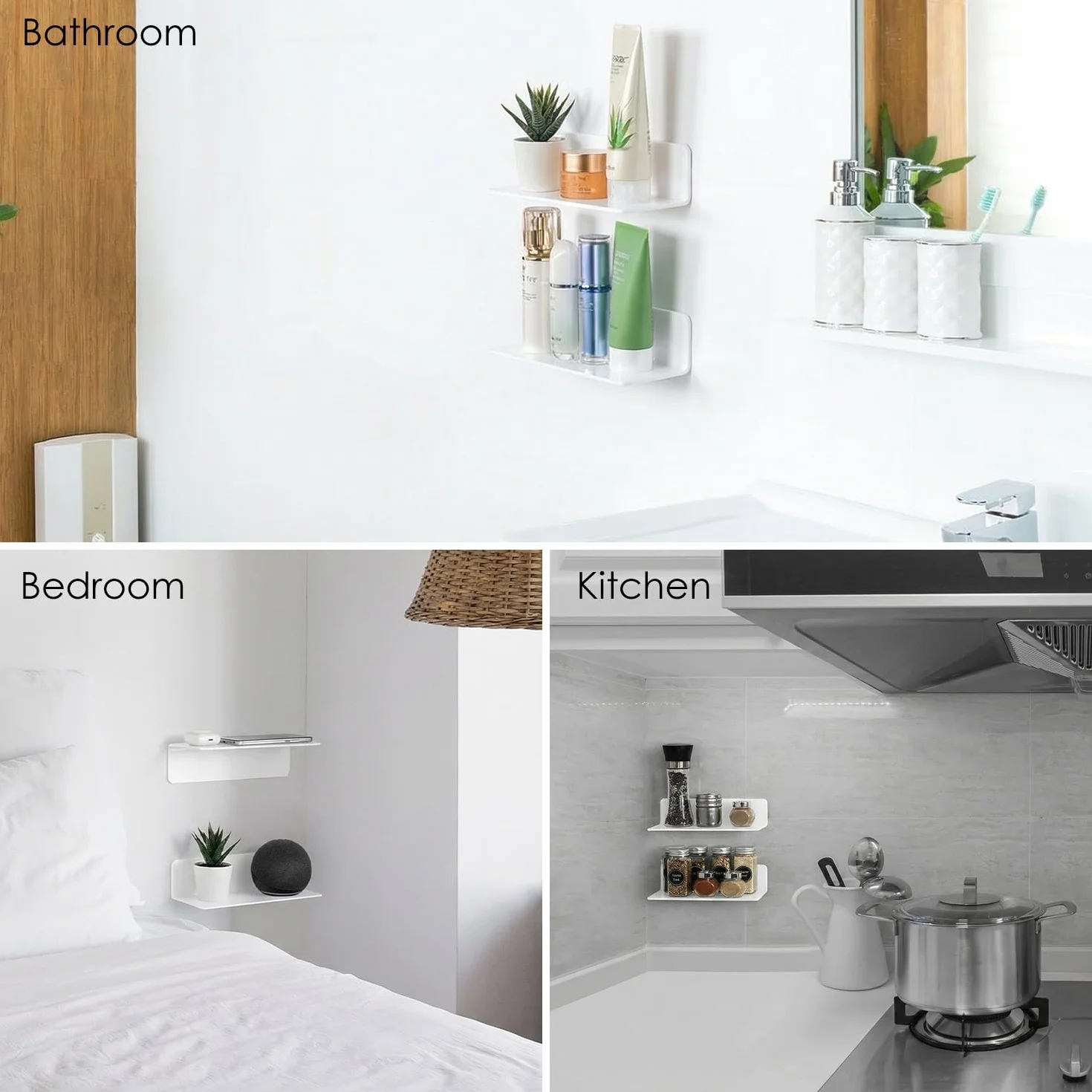 OAPRIRE Estanteria Pared Blanca Juego de 2, 23cm Baldas Pared Sin Agujeros de Acrílico con Clips Cables para Dormitorio, Baño, Cocina, Sala de Estar, Oficina, Amplíe Fácilmente El Espacio de la Pared