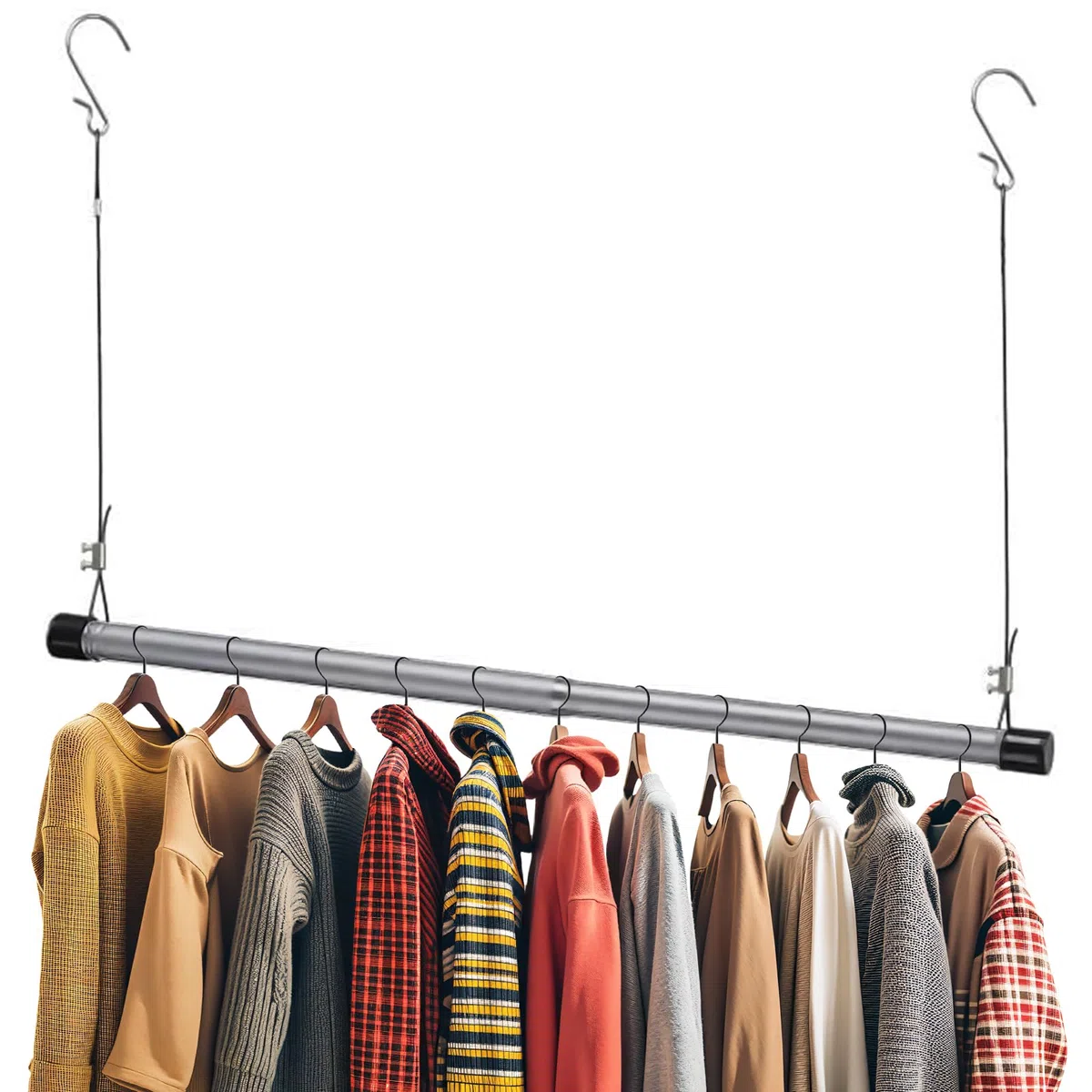 Barra para Armario Ajustable, 38-101cm Varilla de ropa Telescópica Barra de Abrazadera Colgante Gabinete de Acero Inoxidable Extensible para Armario de Dormitorio/Plata