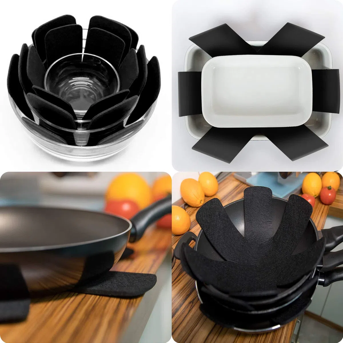 Protectores de Sartenes y Ollas Antideslizante Separador Sartenes para Cacerolas Cacerolas Sartenes de Gres Negro para Evitar Arañazos en Utensilios de Cocina12 Piezas (Negro)