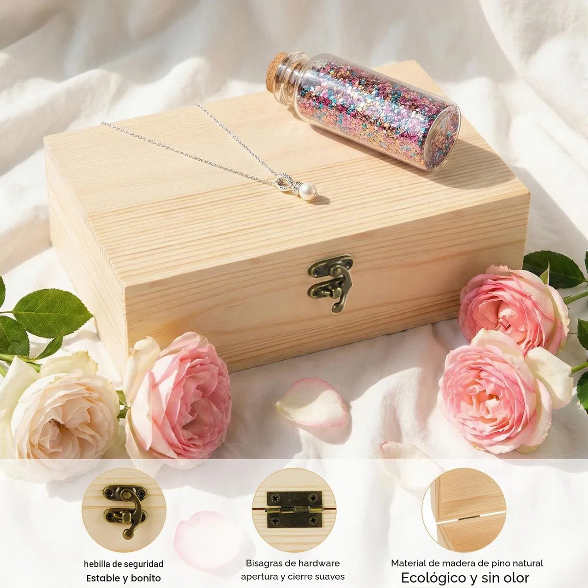 2 pcs Caja de madera con tapa 25 x 15 x 8 cm Caja de madera pequeña, cajas de recuerdos para bricolaje, decoración y almacenamiento