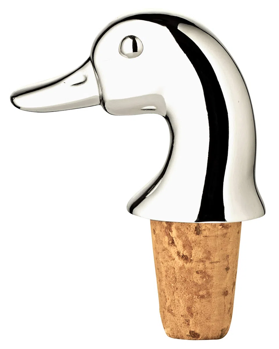 EDZARD Tapón para Botellas Pato, Finamente Plateado y Antideslizante, Altura 8 cm - Elegante Tapón de Vino, Decoración de Mesa, Regalo Original para Amantes del Vino