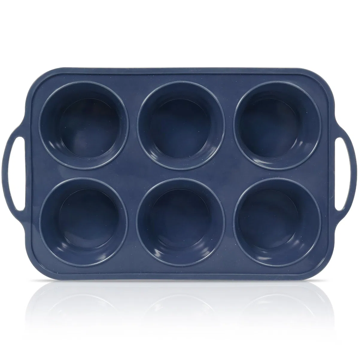 SUPER KITCHEN Grande Moldes Magdalenas Silicona con Asas, 6 Huecos, Esqueleto Metálico Externo, Antideslizante, Hornear Muffins y Cupcakes, Libre de BPA, Gris