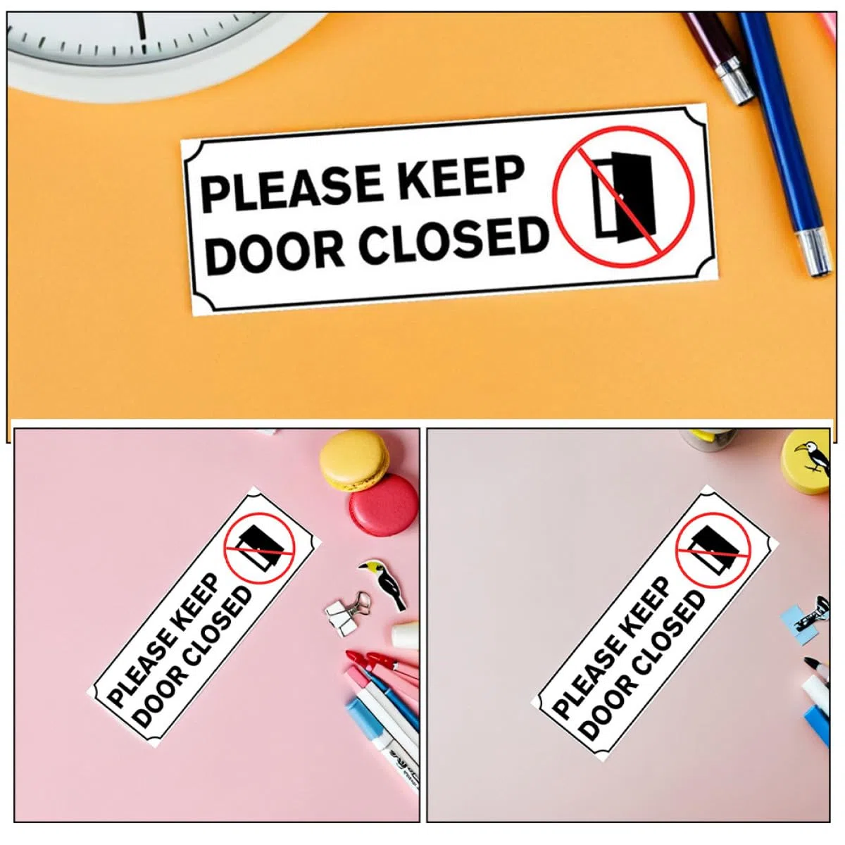 Pegatinas Adhesivas para Puerta por Favor Cierre la Puerta, 4 Piezas de Pvc Blanco, Fácil Aplicación Marcas, Adecuado para Sala de Reuniones y Ambientes Aire Acondicionado