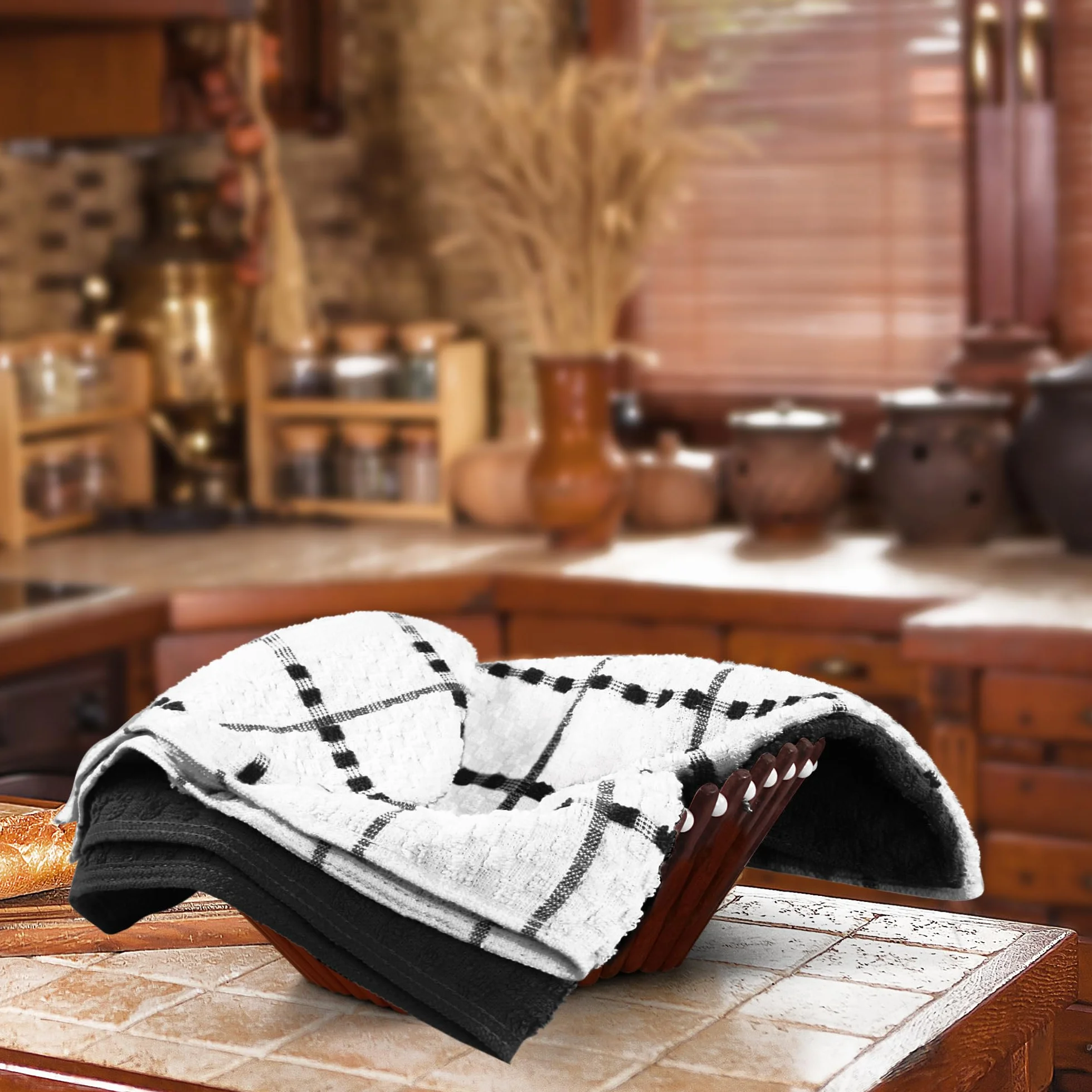 Utopia Towels Toallas de Cocina, 38 x 64 cm, 100% algodón Hilado en Anillo, Toallas de Plato súper Suaves y absorbentes, Toallas de té y Toallas de Barra, (Paquete de 12) (Negro Y Blanco)