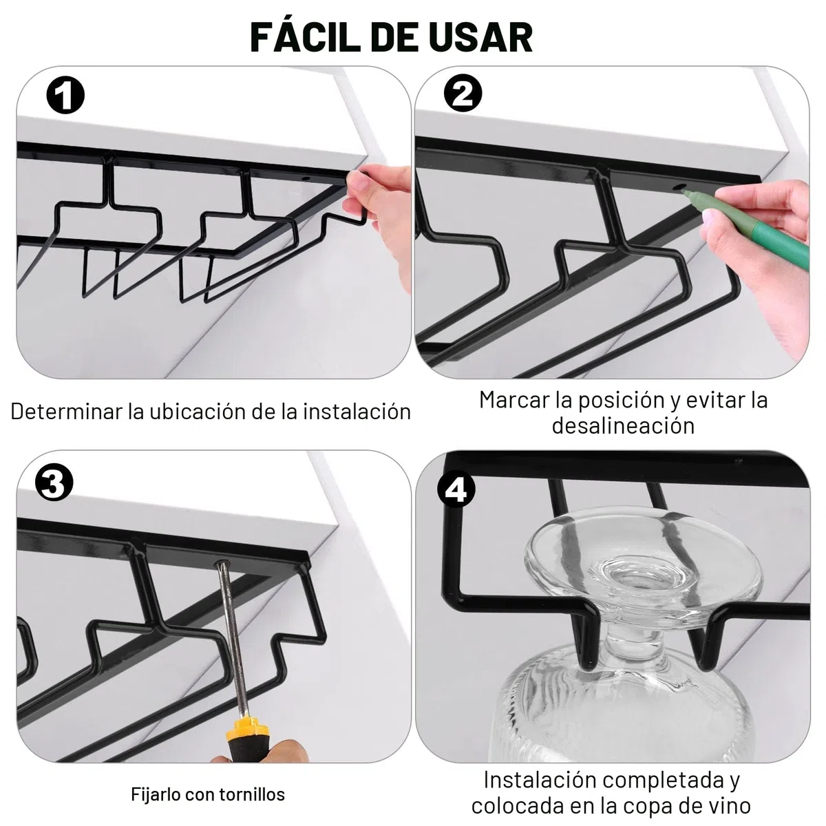 MXTIMWAN 4 Filas Soportes para Copas de Vino de Metal, 2 Piezas Colgador de Copas Invertido, Estante de Almacenamiento de Metal, para Bar Restaurante Cocina
