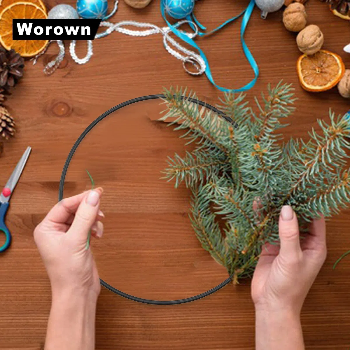 Worown 6 aros de corona floral de 30 cm, anillos de metal negro para hacer coronas de boda y manualidades colgantes de pared