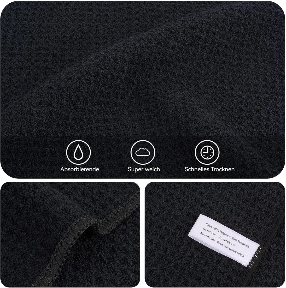 KinHwa Bayeta Cocina Negra Absorbente Trapos Microfibra Práctico Tamaño 30cm x 30cm Set de 6