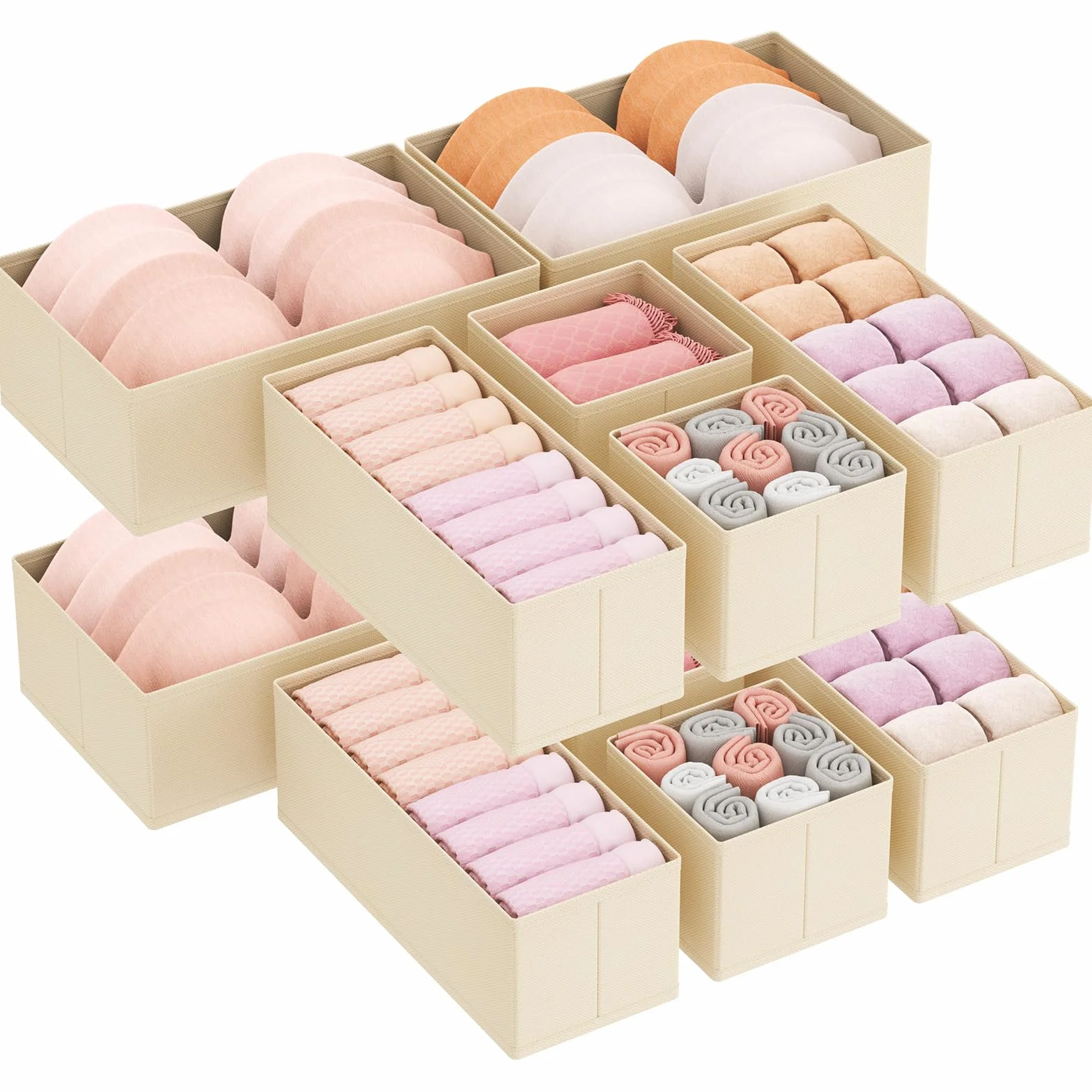 Lifewit 12 Piezas Organizador Cajones de Plegable, Almacenaje Ropa Interior para Armario Vestidor Dormitorio Estantes, Caja Almacenamiento para Separador Calcetines/Corbatas/Cinturones, Caqui