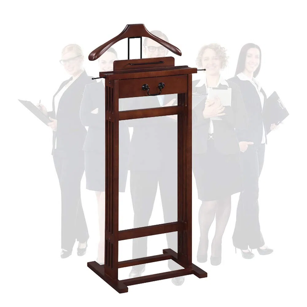 RajoNN Perchero, Perchero Independiente para Ropa con cajón Grande, Perchero de Madera para Suelo con Funda de Goma Antideslizante para Que los Trajes no se arruguen (Alto x Ancho x