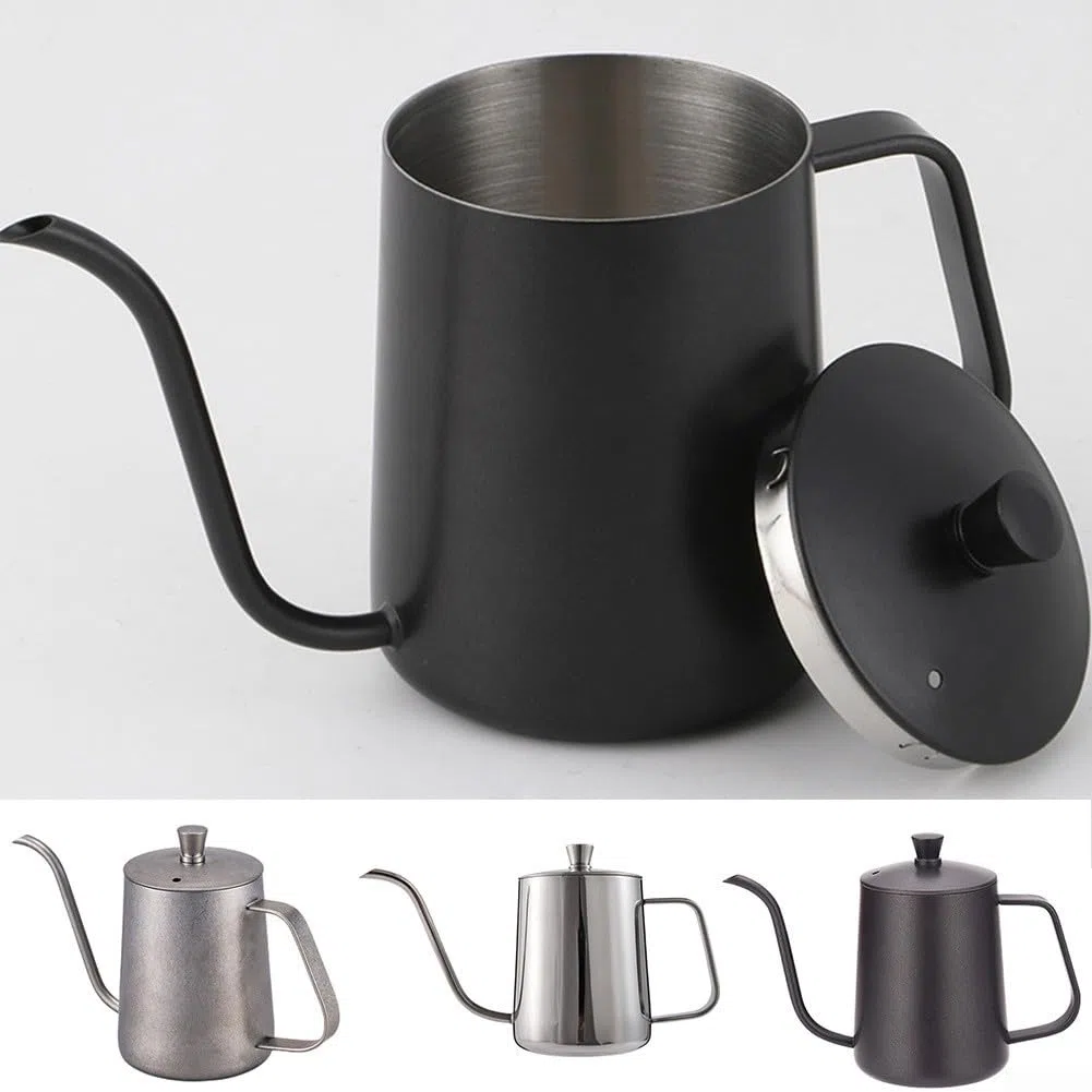 Hervidor de acero inoxidable 304 con cuello de cisne de estilo vintage, para cafeterías y oficinas (plata, 350 ml)