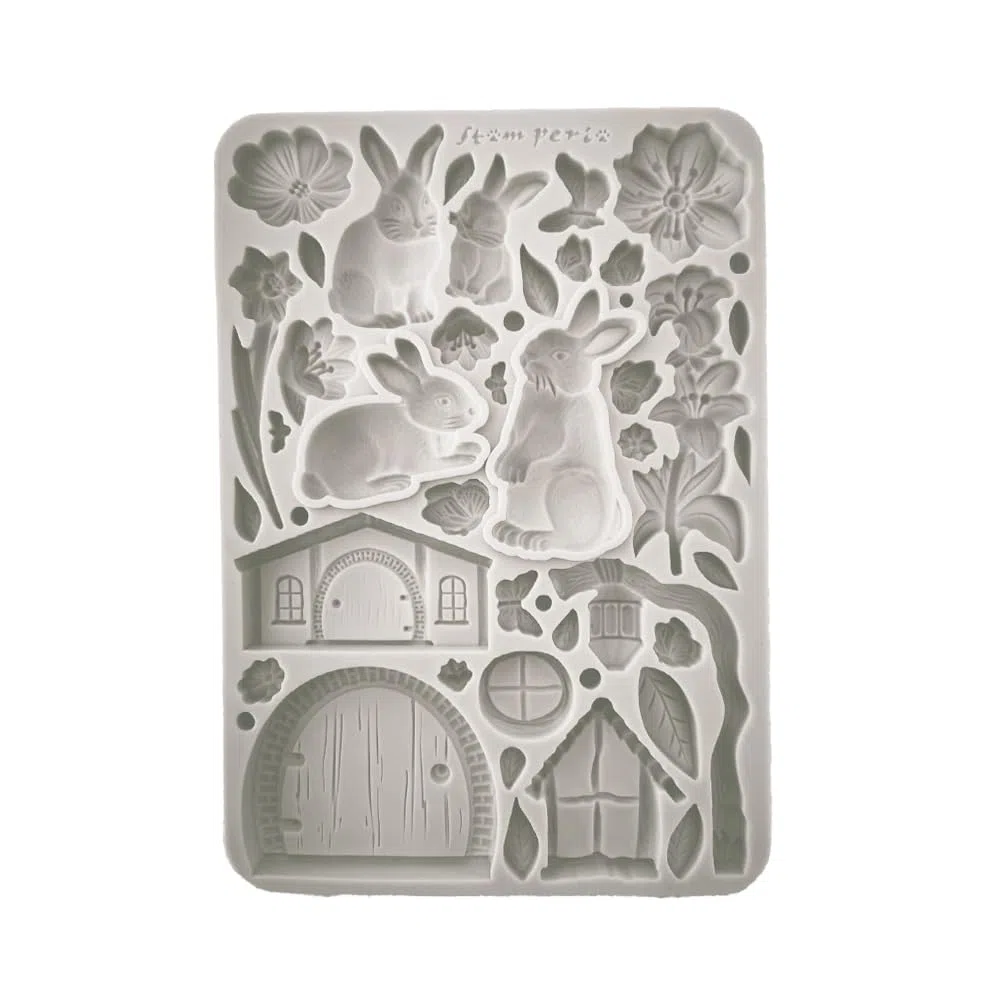 Stamperia - Silicon Mould A5 for Scrapbooking, Bullet Journals and More, Non-Stick, Suitable for Air-Dry Clay, Resin and More, Perfect for Crafts and Gifting (Favourites Refresh, Rabbit and Flowers)