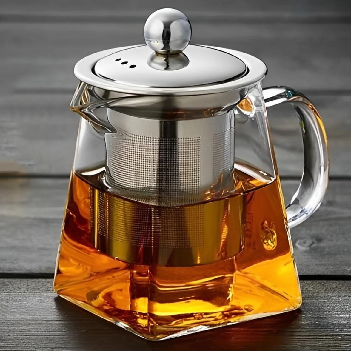 LiRiQi Tetera de vidrio con infusor, 950 ml - Tetera con colador extraíble de acero inoxidable resistente al calor, para té y café