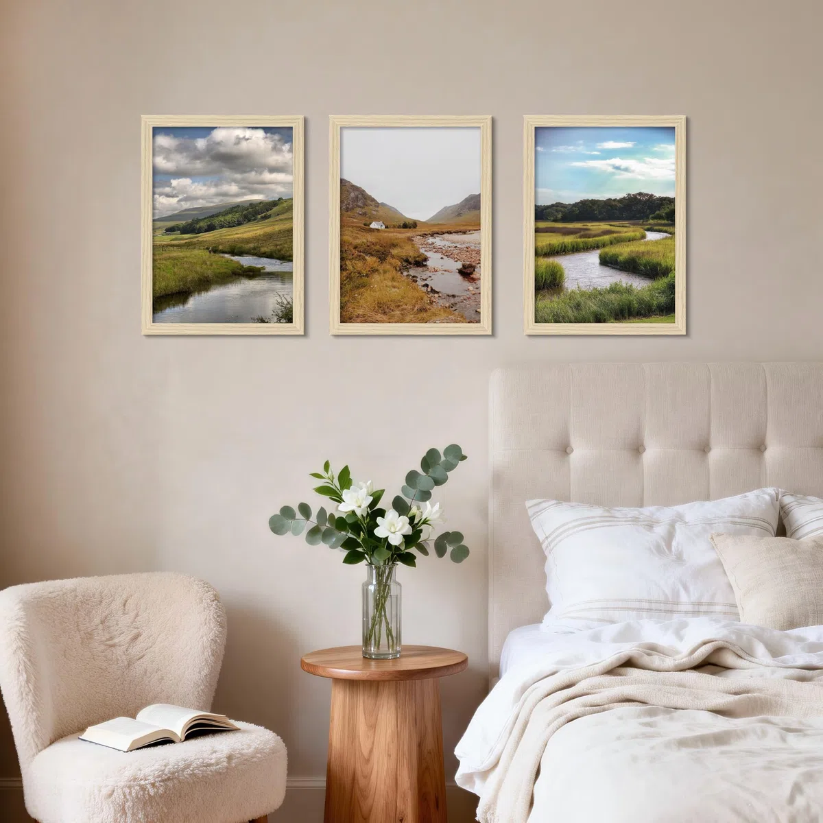 Marcos de Fotos Madera 30x40 cm Natural MDF con Vidrio Acrílico HD, 3Pcs A3