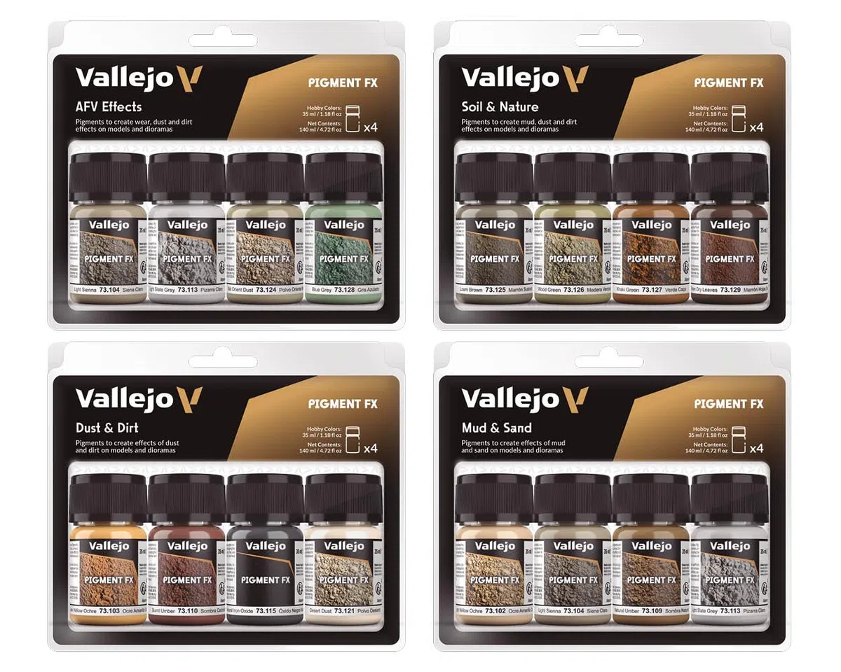 Vallejo 73192 Pigmentos - Colores Acrílicos, Piedra y Cemento, 35 ml, 4 uds