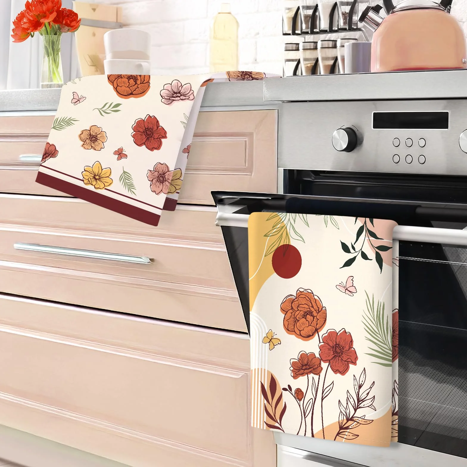 4 Piezas Paños de Cocina Flor Boho Algodón Toallas de Cocina Suaves y Absorbentes Toallas de té y Toallas de Barra Decoración de Cocina Limpieza, 48 x 70 CM